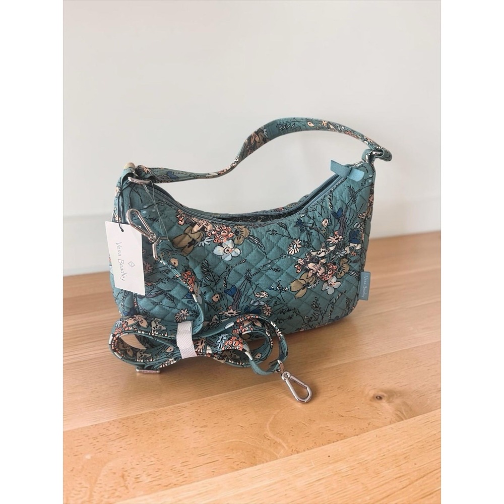 Vera Bradley NWT Frannie Crescent Crossbody Bag SUNLIT GARDEN SAGE Blue Floral